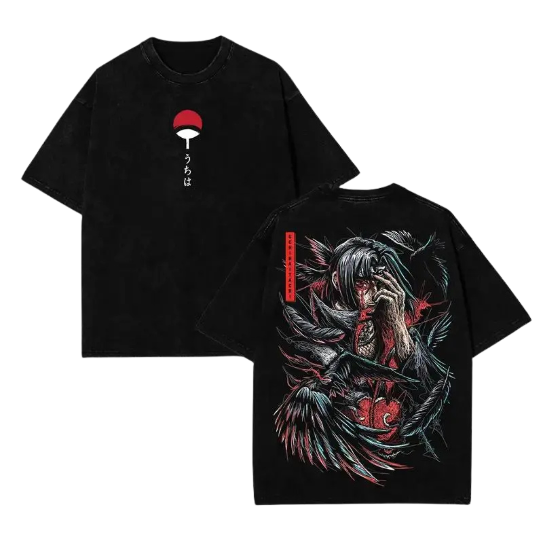 Itachi-Inspired Washed T-Shirt – Vintage Heavy Cotton Anime Tee for Fans of Shadowed Heroes & Classic Japanese Animation