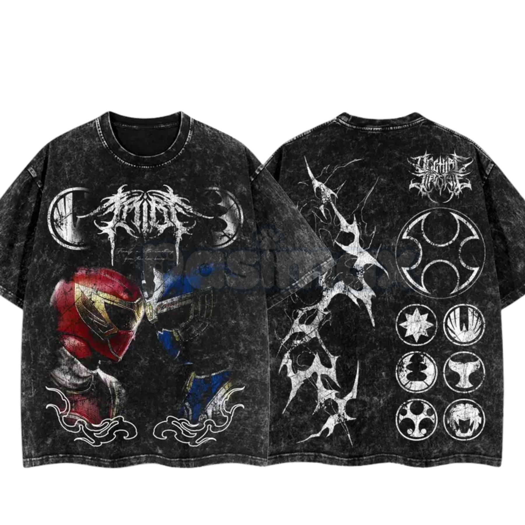 Ninja Storm Red v. Navy Ranger Limited T-Shirt – Vintage Oversize Anime Manga Washed Cotton Tee