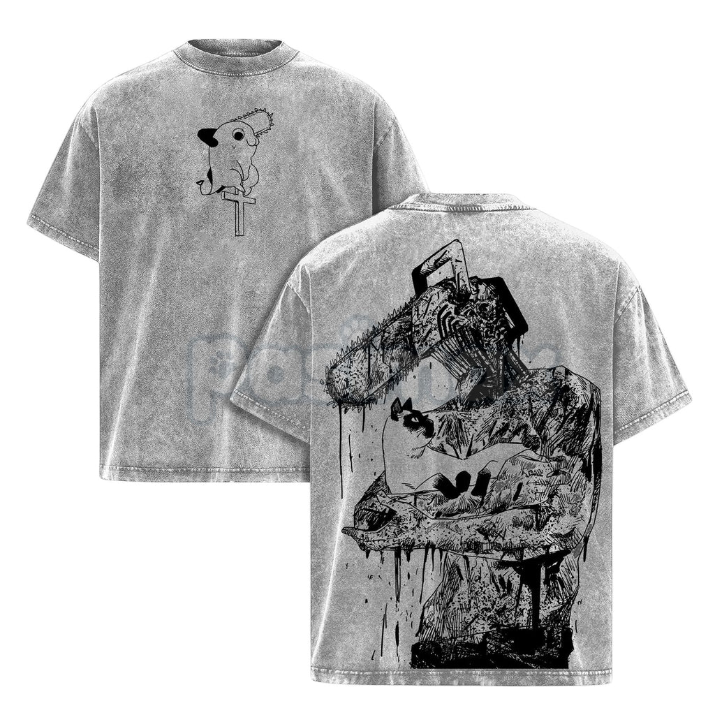 Chainsaw Man Denji T-Shirt – Vintage Washed Oversized Heavy Cotton Tee, Anime Streetwear