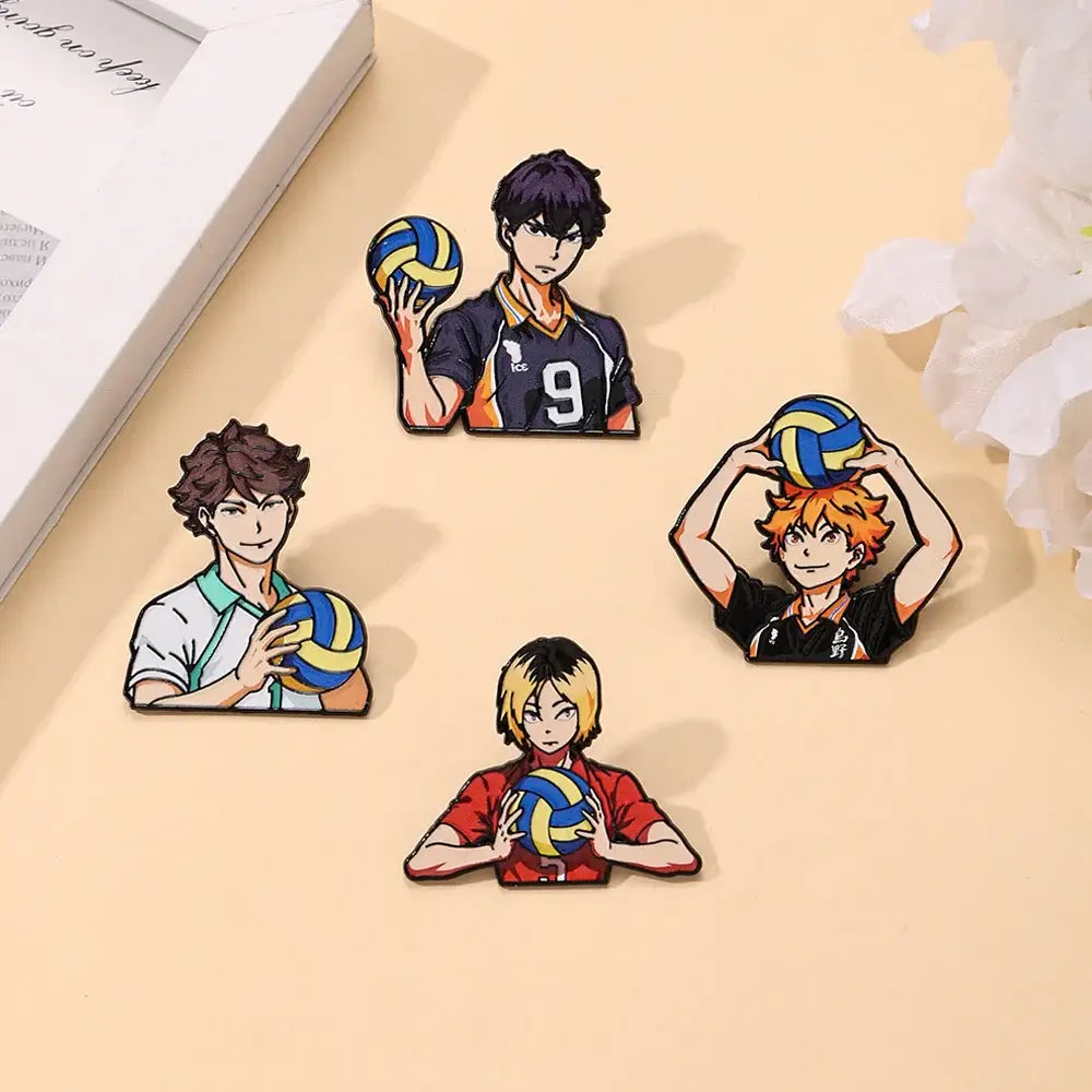 4pcs Cute Volleyball Boy Enamel Pin Cartoon Anime Brooch For Coat Women's Brooches Fashion Lapel Badges Jewelry Gift for Friends