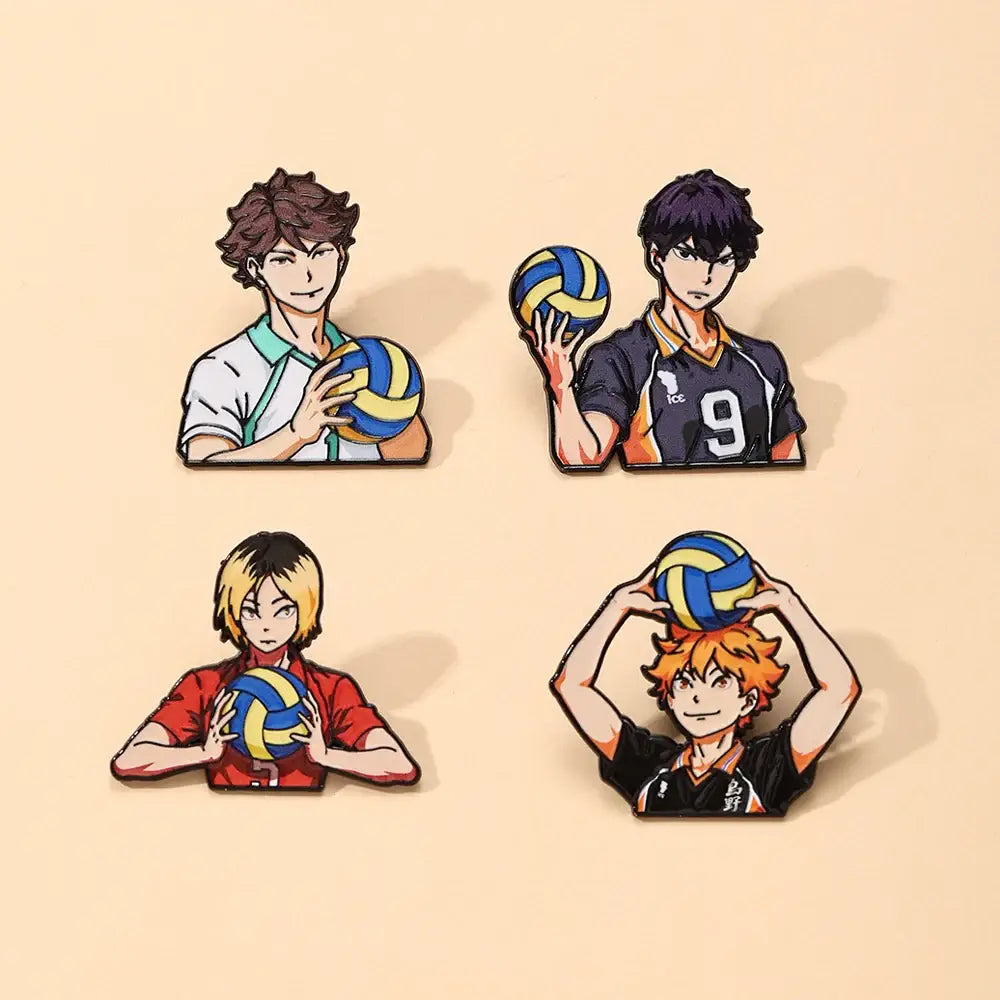 4pcs Cute Volleyball Boy Enamel Pin Cartoon Anime Brooch For Coat Women's Brooches Fashion Lapel Badges Jewelry Gift for Friends