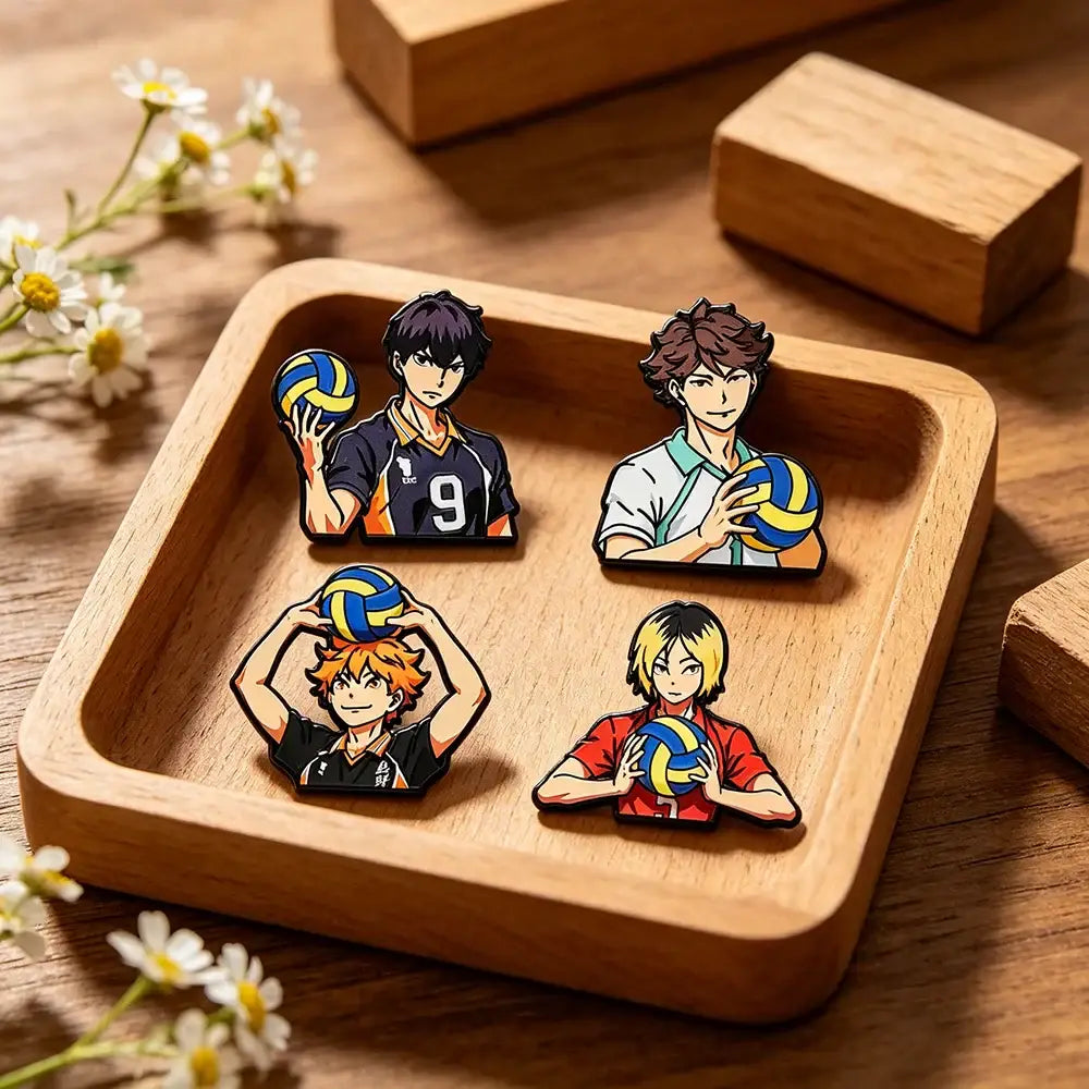 4pcs Cute Volleyball Boy Enamel Pin Cartoon Anime Brooch For Coat Women's Brooches Fashion Lapel Badges Jewelry Gift for Friends