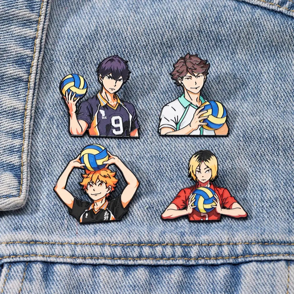4pcs Cute Volleyball Boy Enamel Pin Cartoon Anime Brooch For Coat Women's Brooches Fashion Lapel Badges Jewelry Gift for Friends