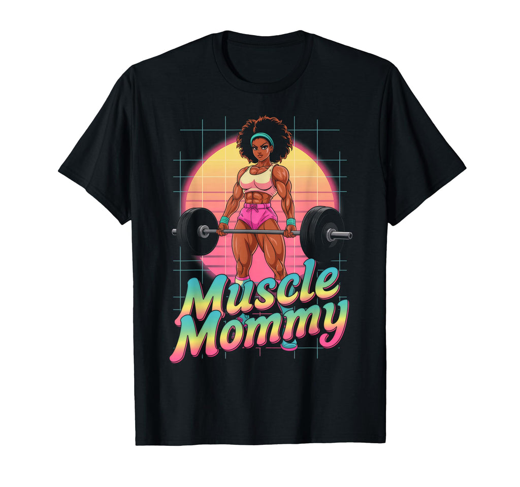 Anime Muscle Mommy Weightlifting T-Shirt - Minimalist Print for Adults