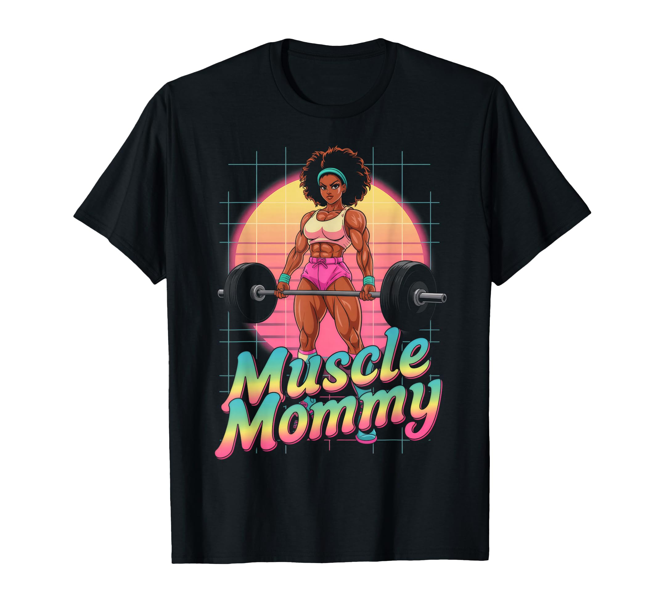 Anime Muscle Mommy Weightlifting T-Shirt - Minimalist Print for Adults