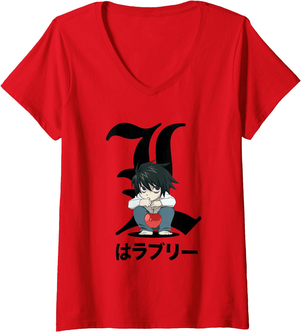 Womens Death Note Crouching Chibi L Anime V T-Shirt - Graphic Print Unisex
