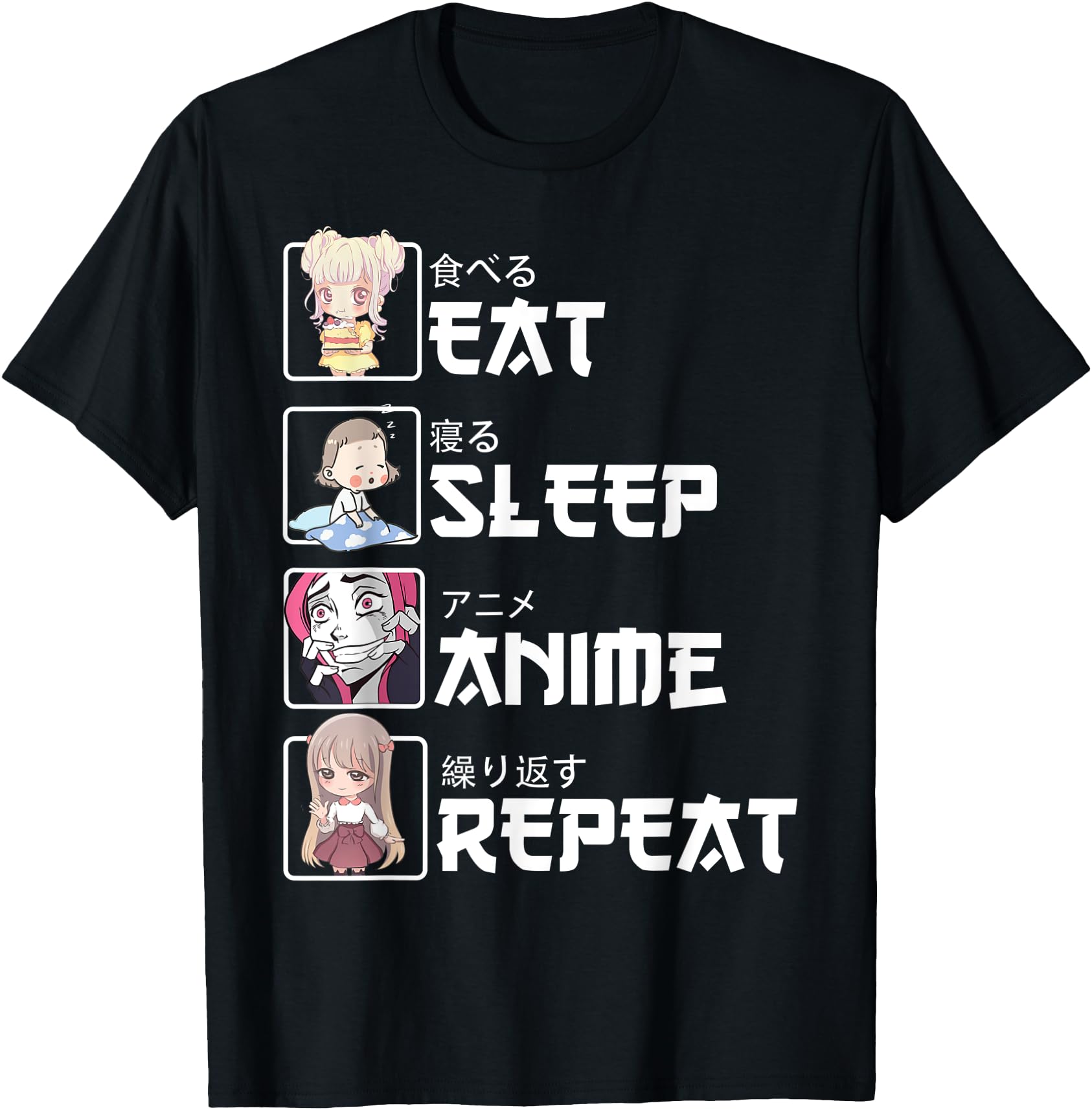 Kawaii Eat Sleep Anime Repeat Chibi Anime Hoodie - Unique Graphic Unisex