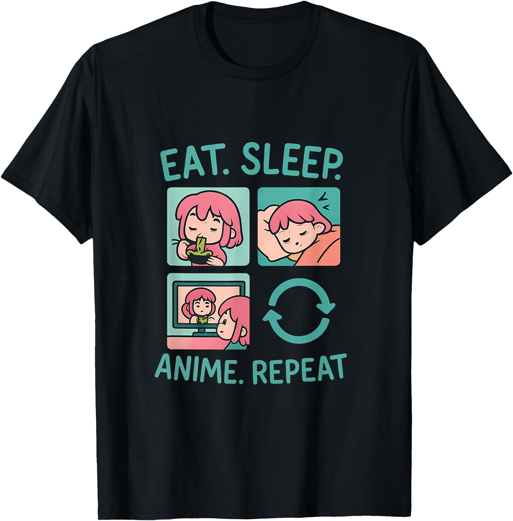 Authentic Eat Sleep Anime Repeat Kawaii T-Shirt - Unique Graphic Men Women