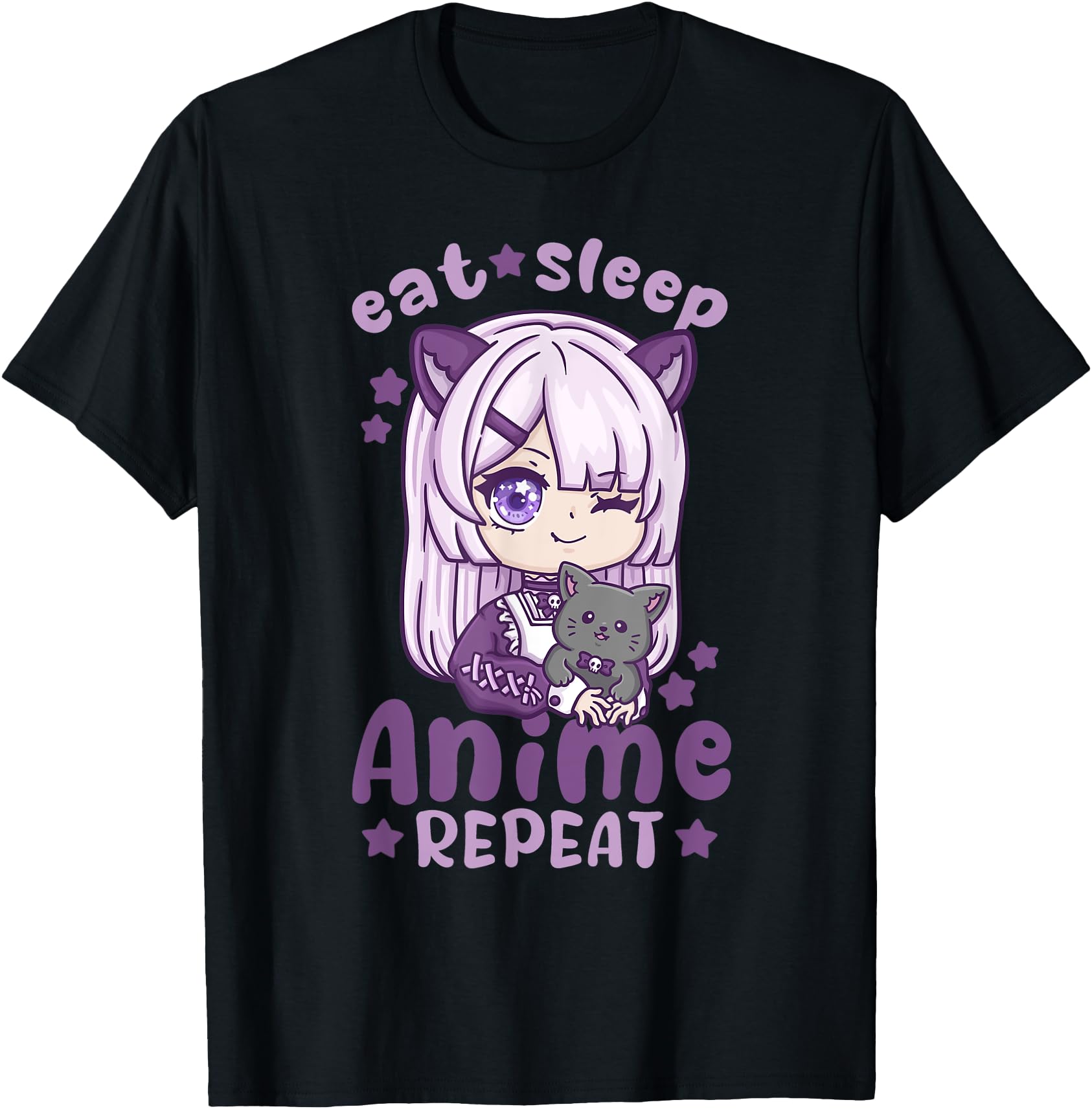 Eat Sleep Anime Repeat I Chibi Kawaii T-Shirt - Trendy Graphic Men Women