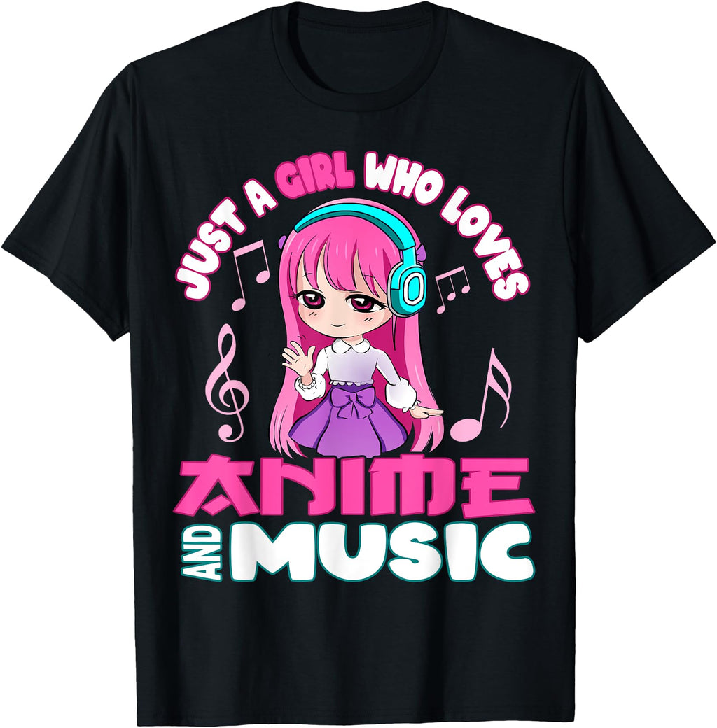 Authentic Just Who Loves Anime And Music T-Shirt - Minimalist Print Unisex