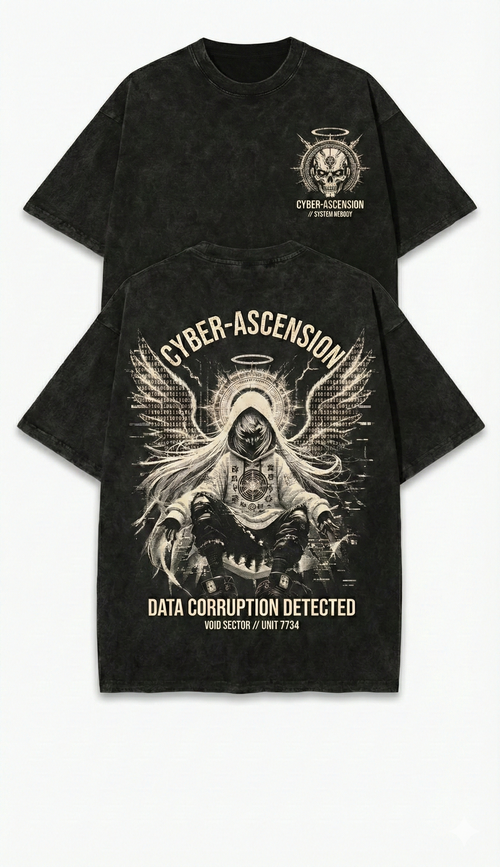 "Cyber-Ascension" // Data Corruption - Oversized Acid Wash Tee & Hoodie Streetwear