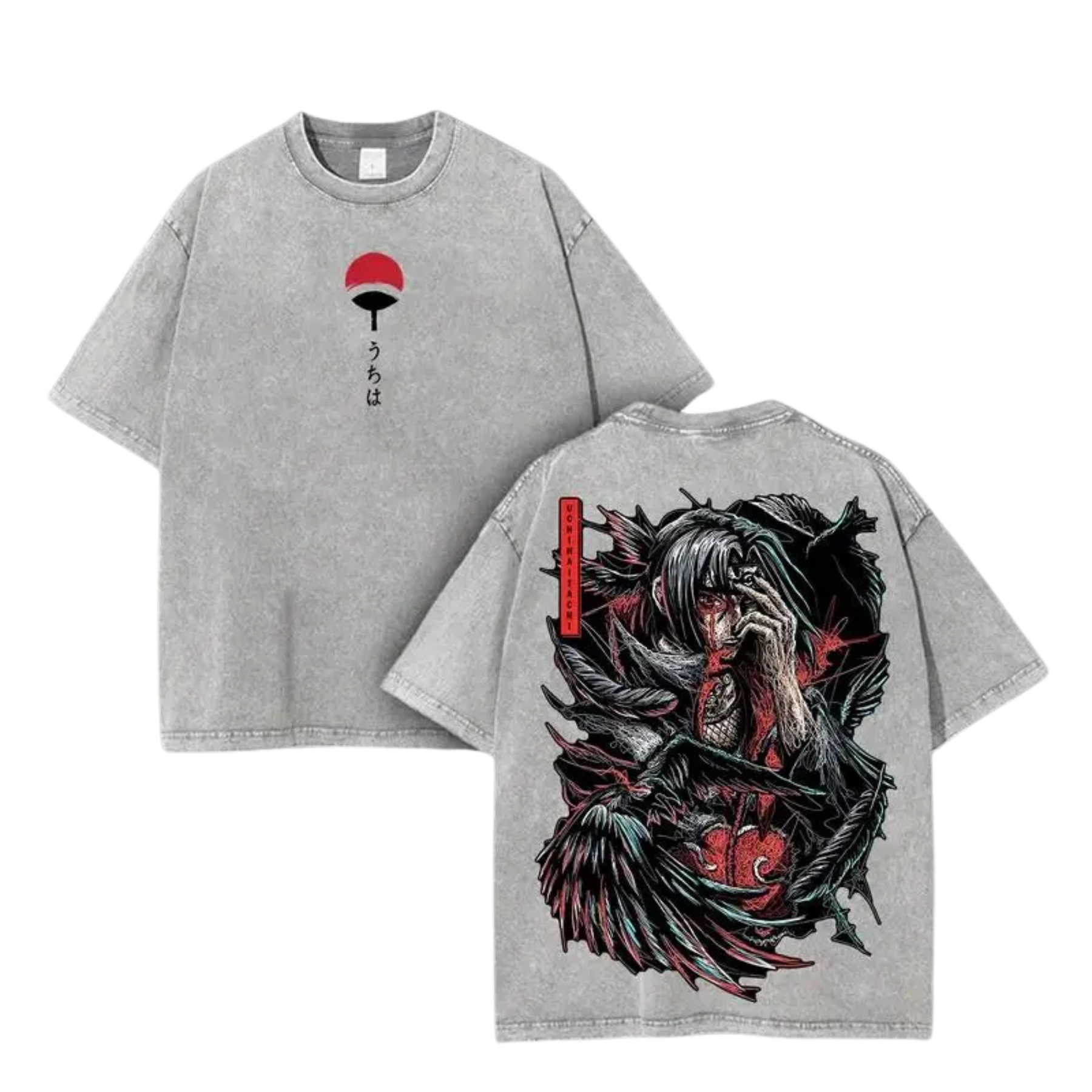 Itachi-Inspired Washed T-Shirt – Vintage Heavy Cotton Anime Tee for Fans of Shadowed Heroes & Classic Japanese Animation