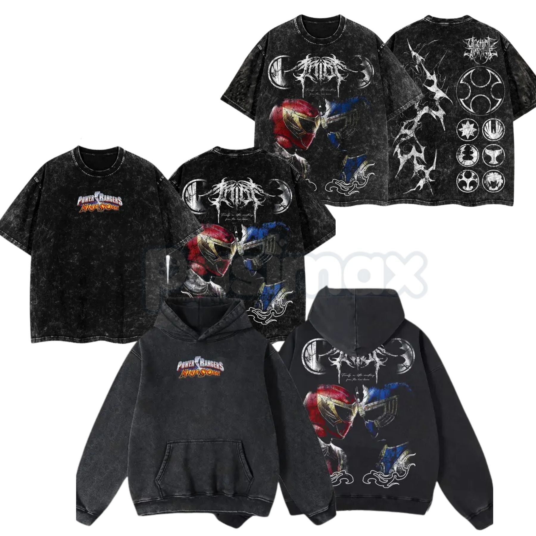 Ninja Storm Red v. Navy Ranger Limited T-Shirt – Vintage Oversize Anime Manga Washed Cotton Tee