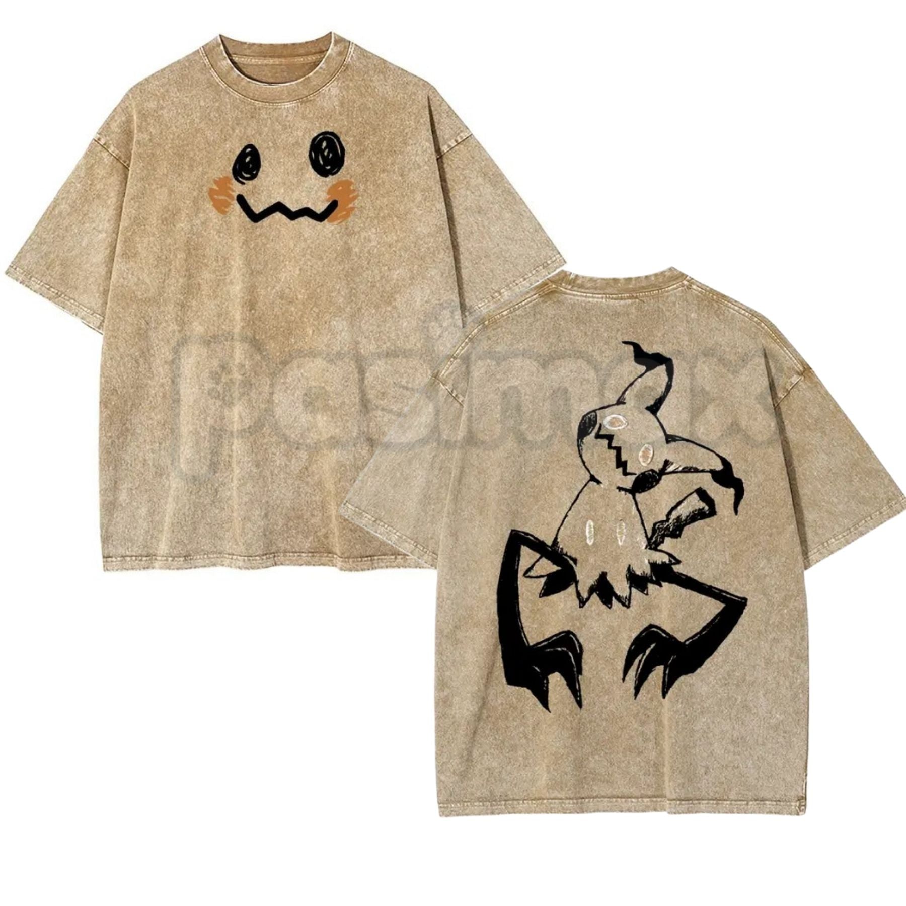 Pocket Monsters Oversize Unisex Washed T-Shirt – Vintage Graphic Anime Tee, S~3XL Retro Lightweight Cotton Streetwear Top