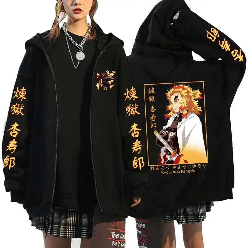 Rengoku Zipper Hoodie: Flame Hashira Anime Jacket