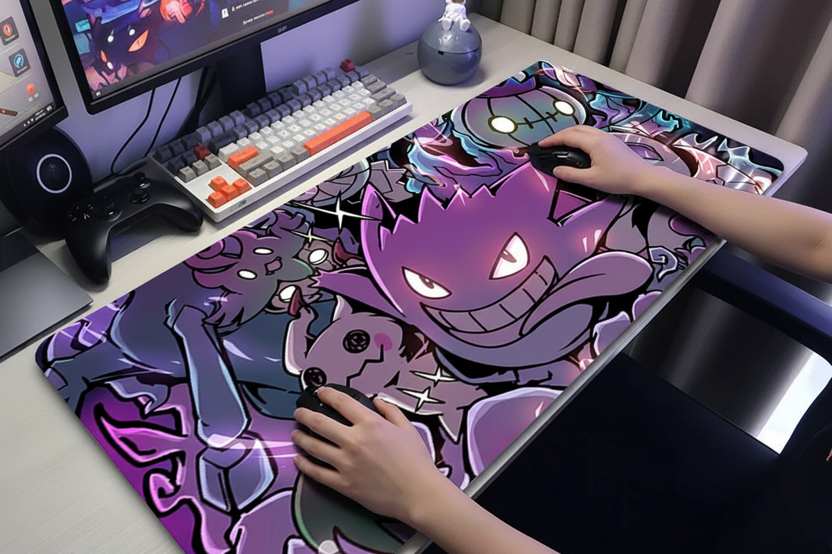 XXL Black Gaming Desk Mat – Anime Pokemon Gengar Mouse Pad for Laptop and PC