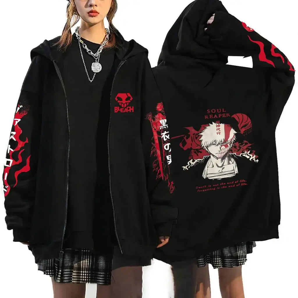 Bleach Kurosaki Ichigo Zip Up Hoodie Japan Anime Sweatshirt
