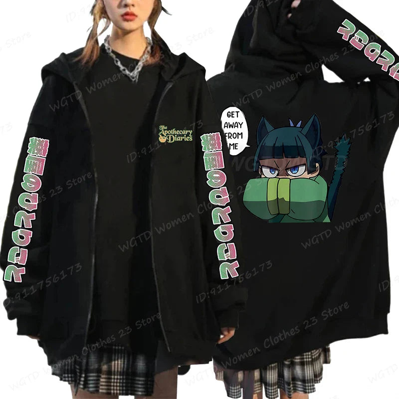 Funny The Apothecary Diaries Print Hoodies Men Women Casual Harajuku Zipper Hooded Pullovers Coat Anime Streetwear Sweatshirt