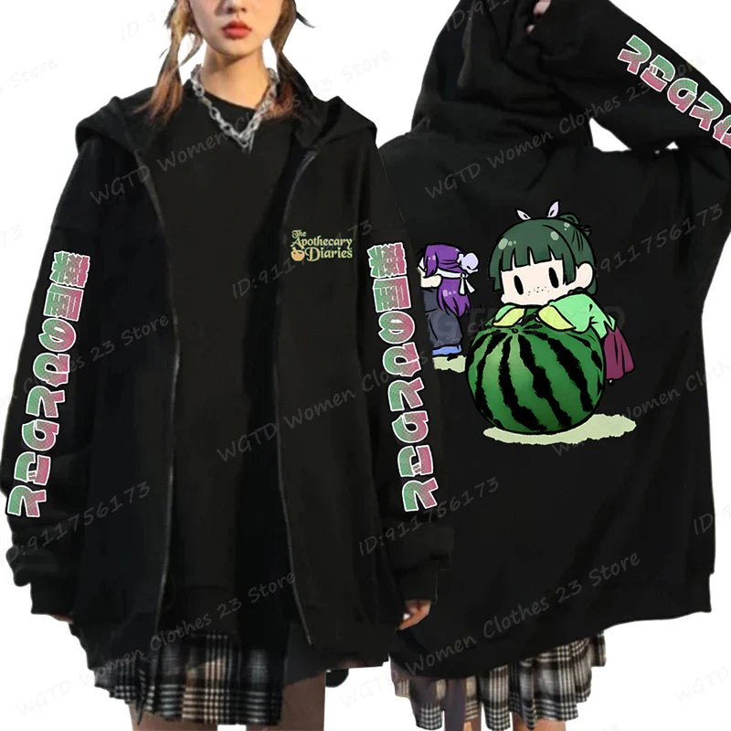 Funny The Apothecary Diaries Print Hoodies Men Women Casual Harajuku Zipper Hooded Pullovers Coat Anime Streetwear Sweatshirt