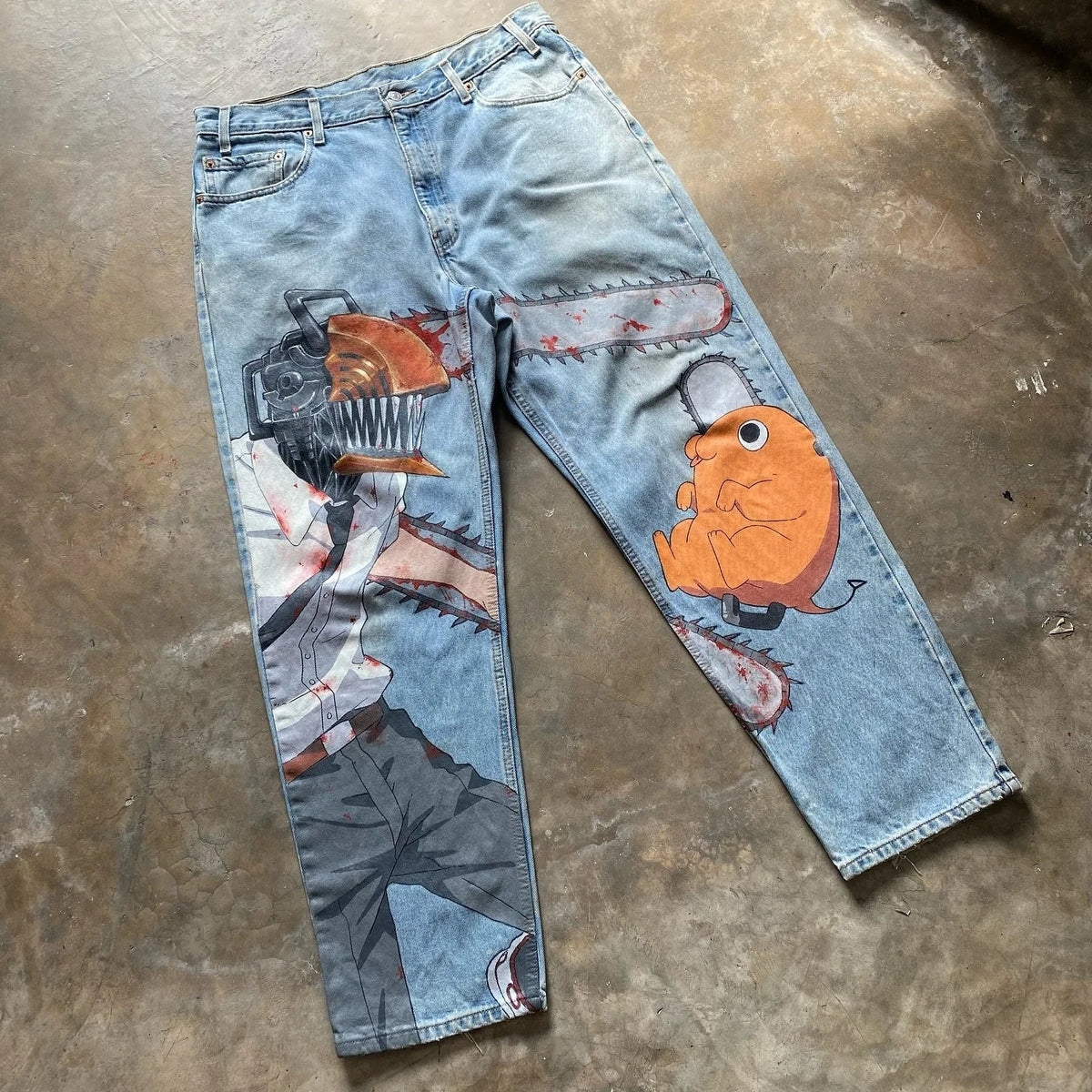 Anime Jeans: Y2K Digital Print Wide Leg Denim