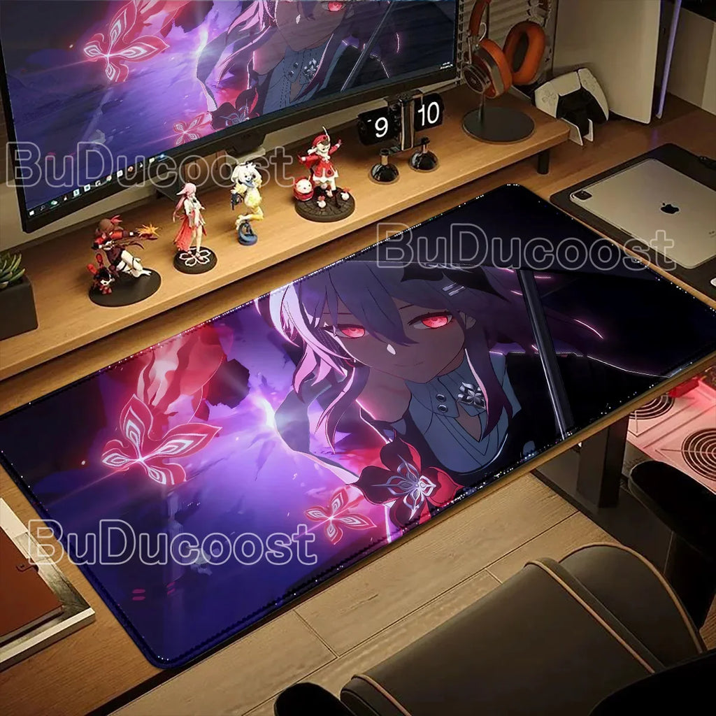 Kawaii Girl Evernight March 7th Mouse Pad Honkai Star Rail Gaming Anime Mousepad Non-slip Desk Mat Large Protector Keyboard Pads