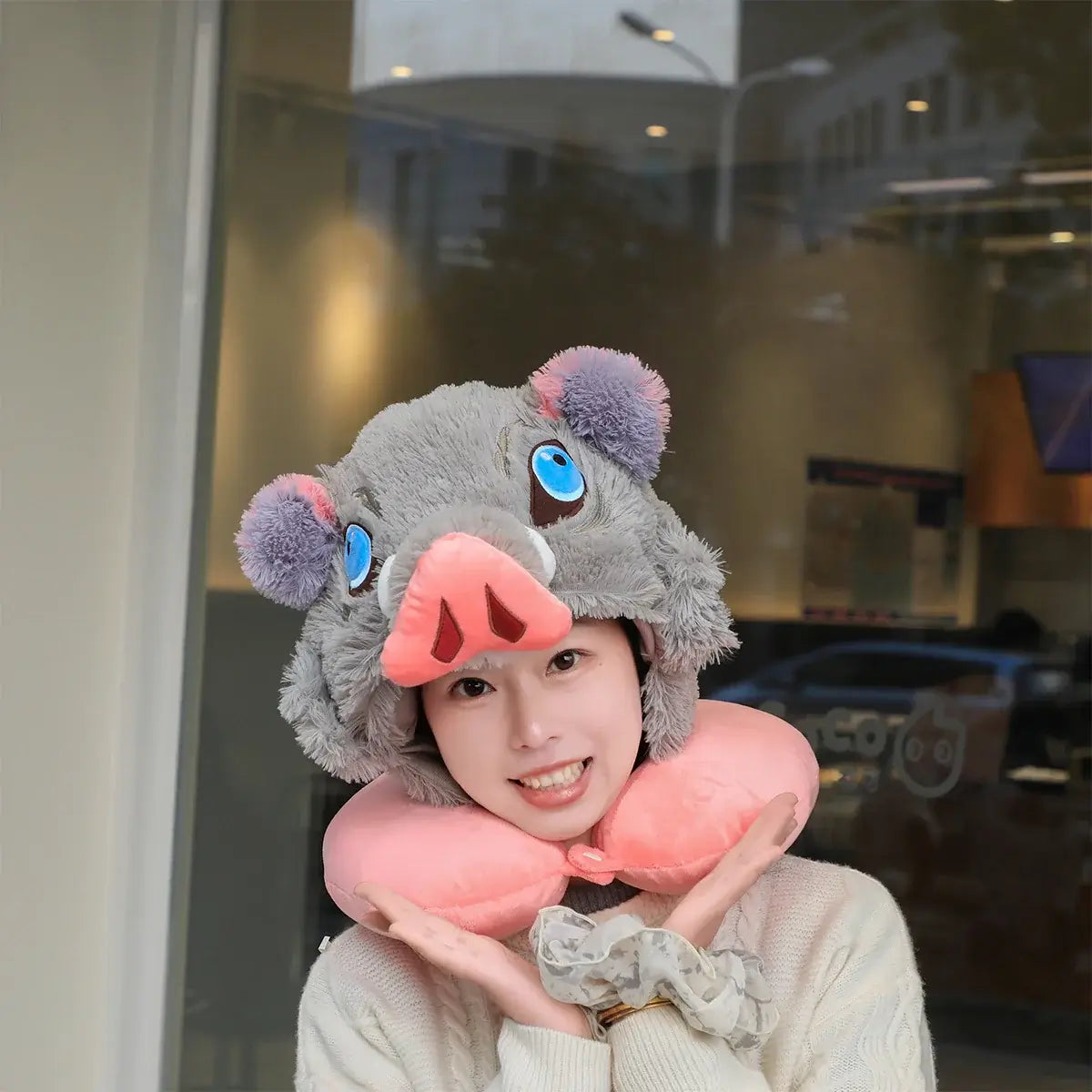 Inosuke Boar Head Plush Cosplay Neck Pillow | Travel