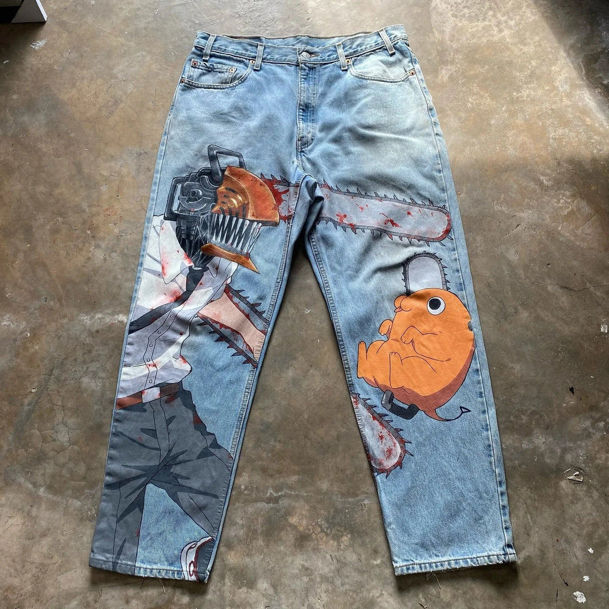 Anime Jeans: Y2K Digital Print Wide Leg Denim