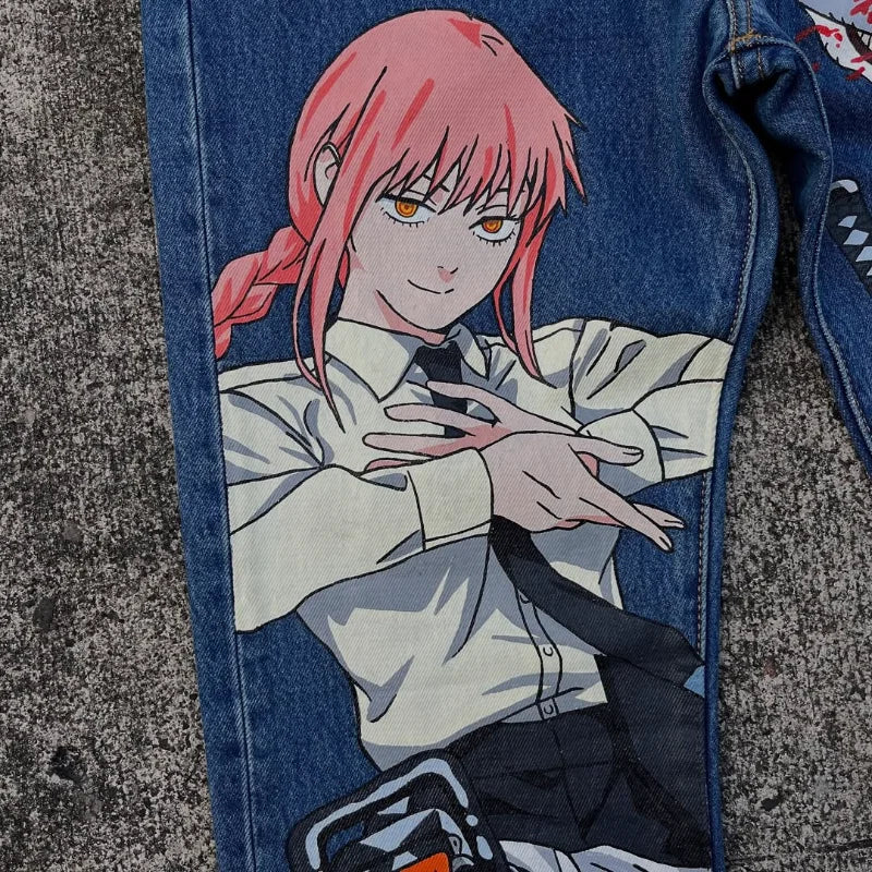 Cartoon Print Jeans: Harajuku Wide Leg Denim Pants