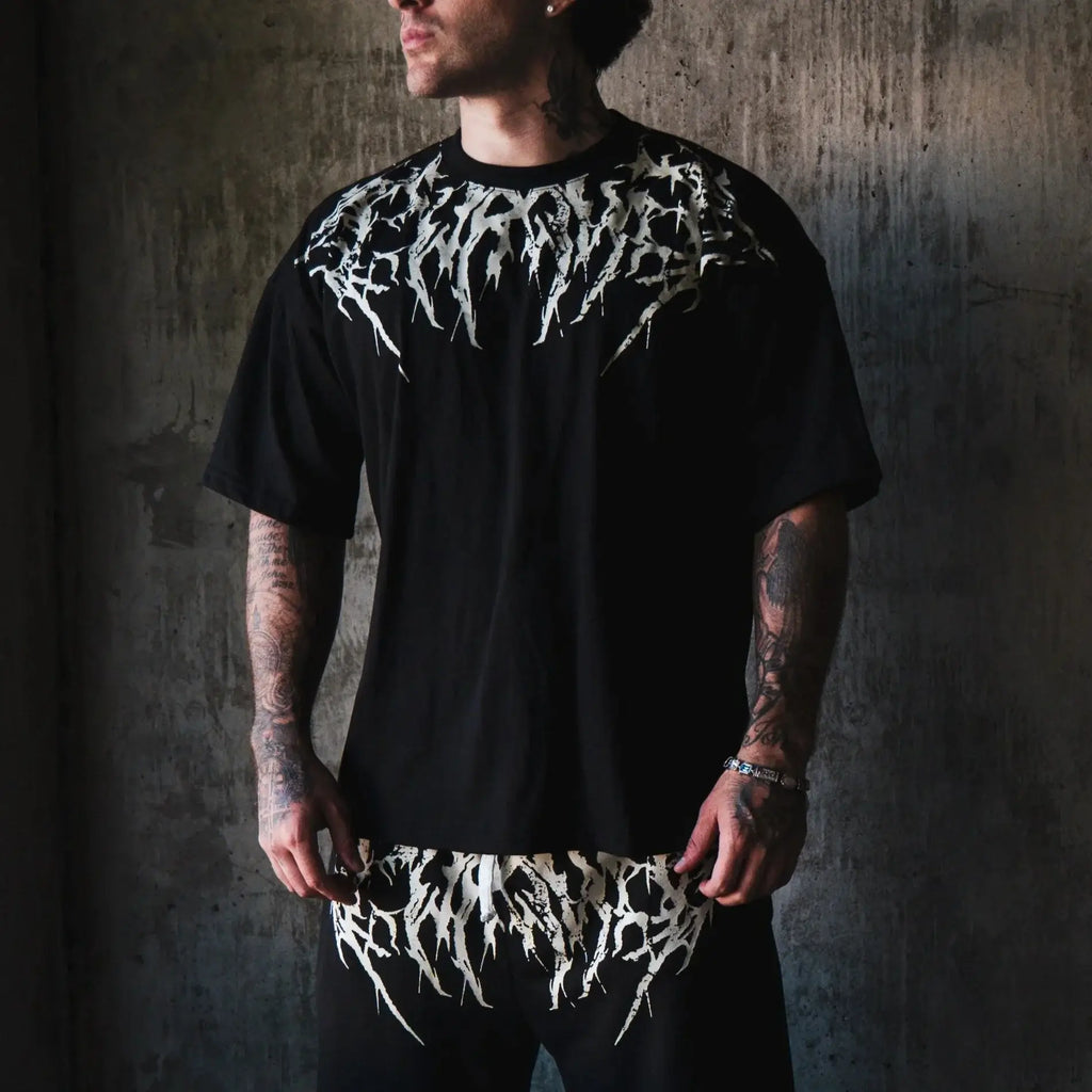 Oversized Cotton Tee Skull Print Unisex Streetwear Gym Top