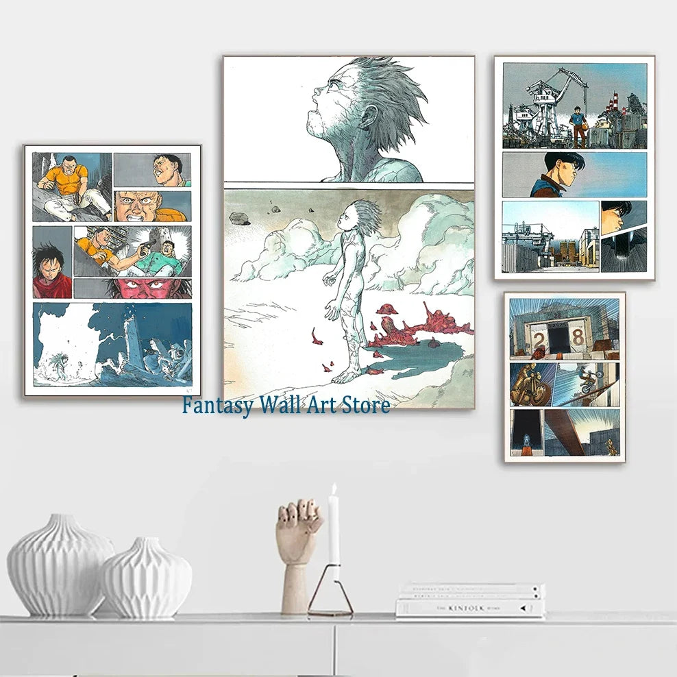 Poster Manga Page Akira 80s Wall Decor Vintage Comic Manga Japanese Animation Wall Decor Akira Comics Book Canvas Painting Gift