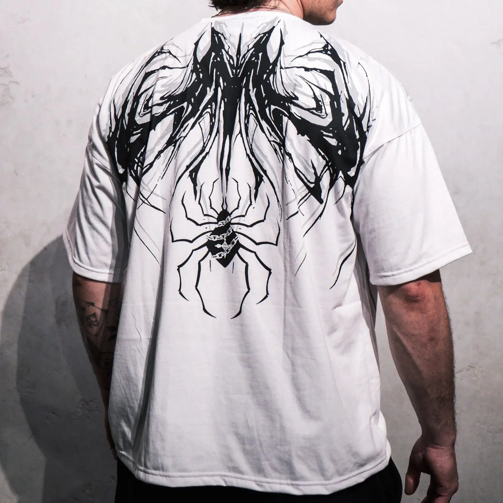 Oversized Cotton Tee Skull Print Unisex Streetwear Gym Top