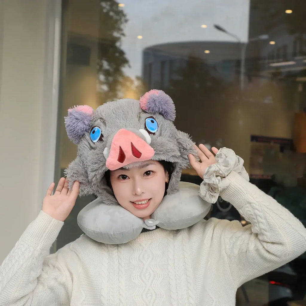 Inosuke Boar Head Plush Cosplay Neck Pillow | Travel