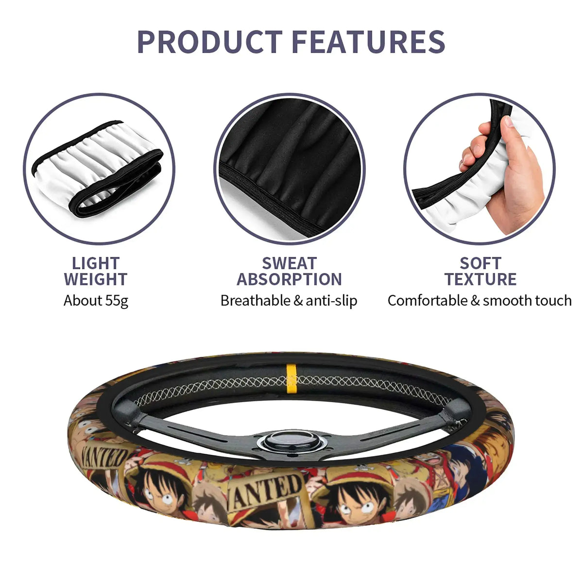 One Piece Luffy Anime Steering Wheel Cover | Car Accessory