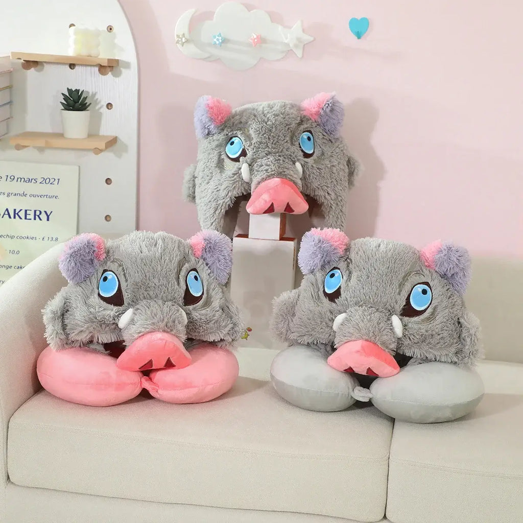 Inosuke Boar Head Plush Cosplay Neck Pillow | Travel