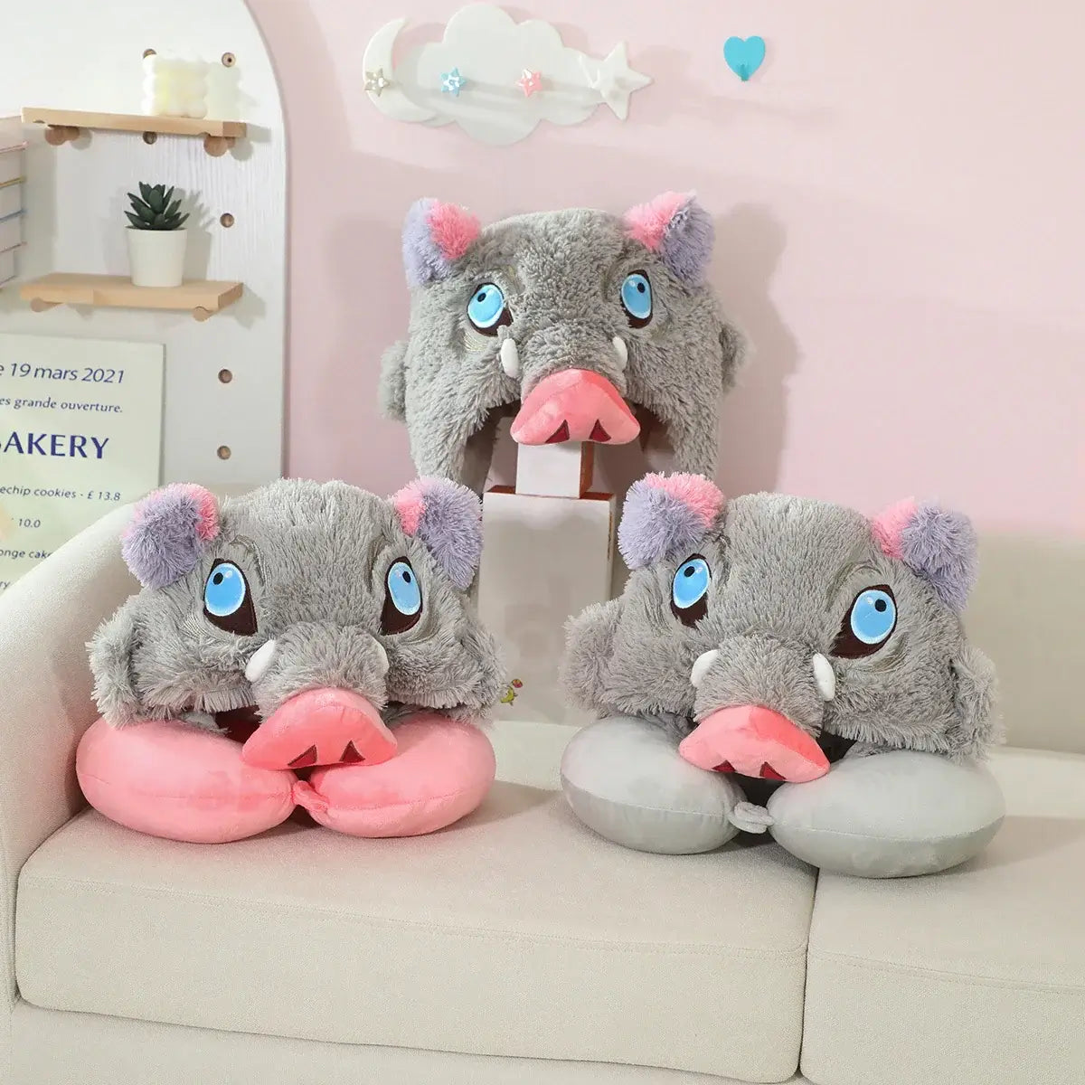 Inosuke Boar Head Plush Cosplay Neck Pillow | Travel
