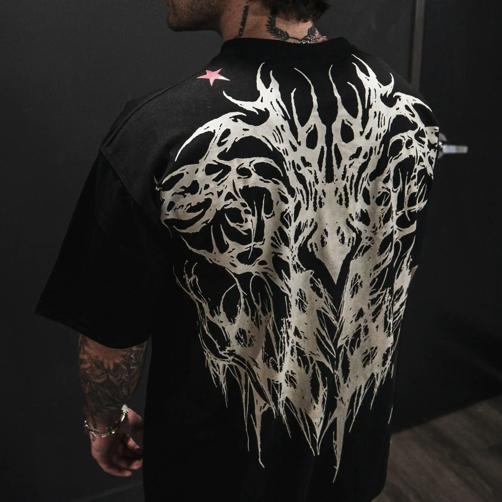Oversized Cotton Tee Skull Print Unisex Streetwear Gym Top