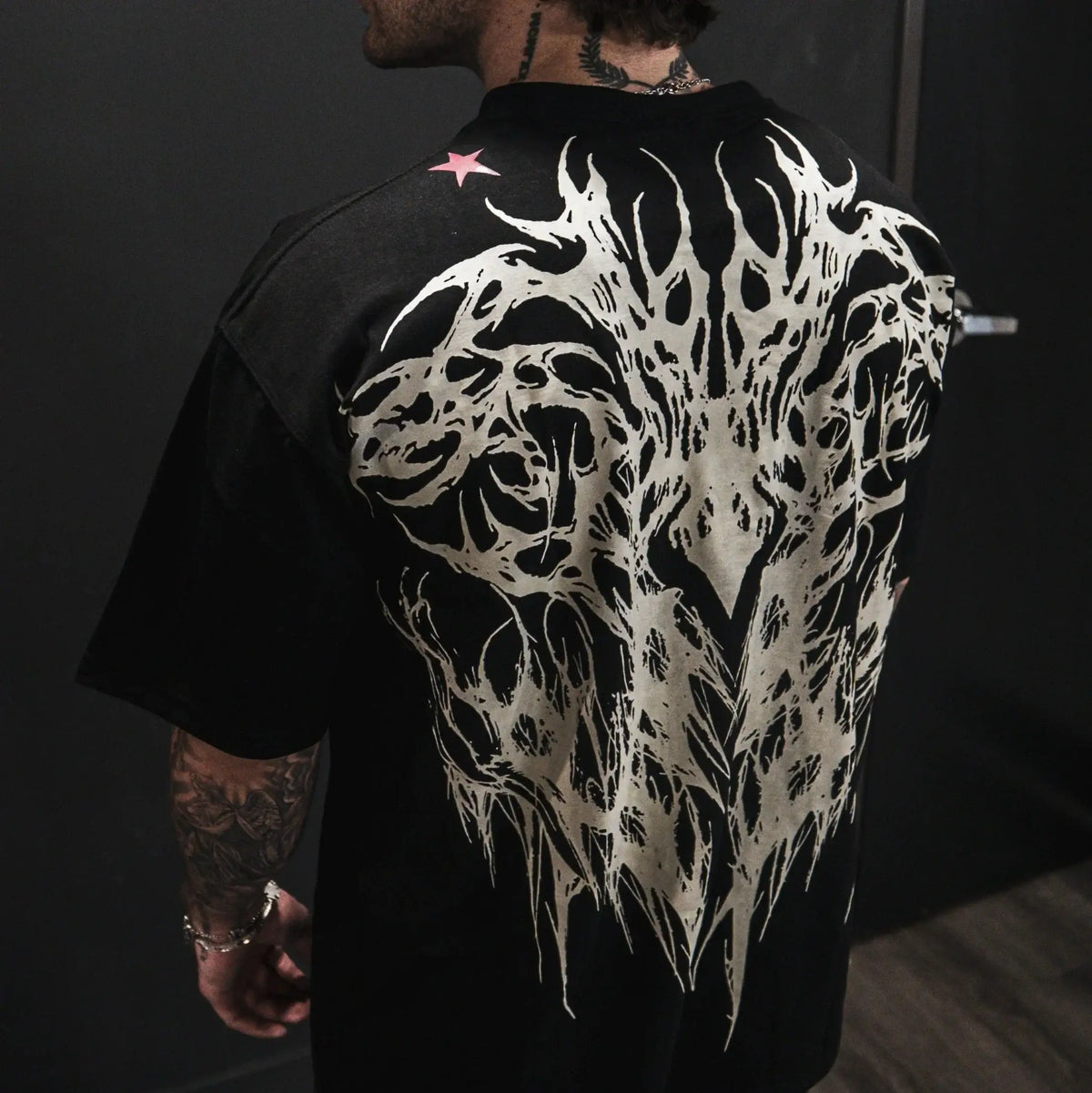 Oversized Cotton Tee Skull Print Unisex Streetwear Gym Top