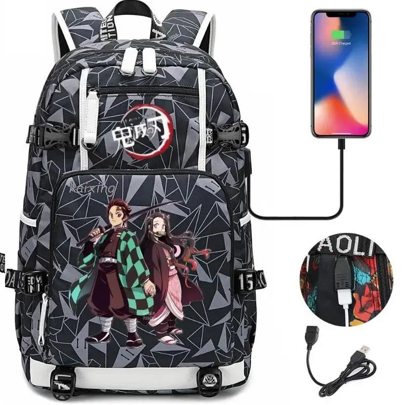 Nezuko Demon Slayer Backpack: Kawaii USB School Bag