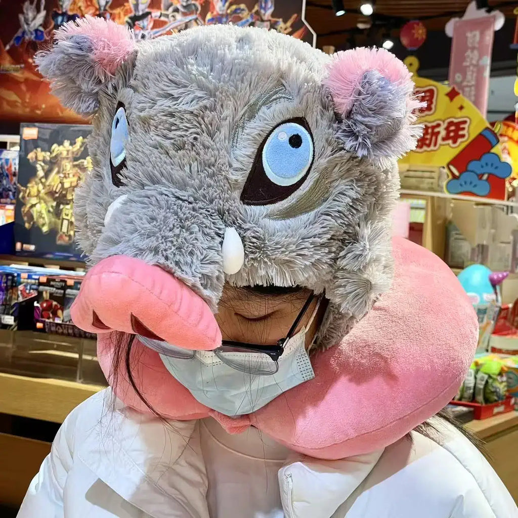 Inosuke Boar Head Plush Cosplay Neck Pillow | Travel