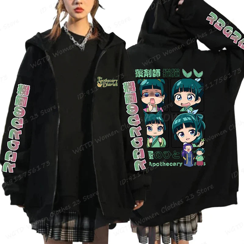 Funny The Apothecary Diaries Print Hoodies Men Women Casual Harajuku Zipper Hooded Pullovers Coat Anime Streetwear Sweatshirt