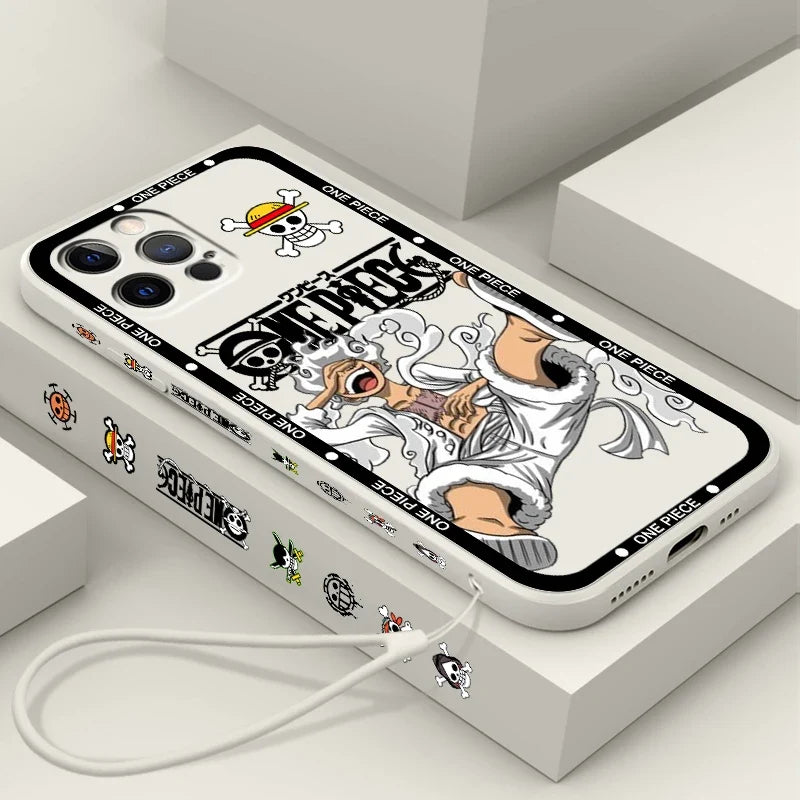 One Piecee Luffyy anime Cartoon Liquid Left Rope For Apple iPhone 15 14 13 12 11 XS XR X 8 7 SE Pro Max Plus Mini Soft Phone Case