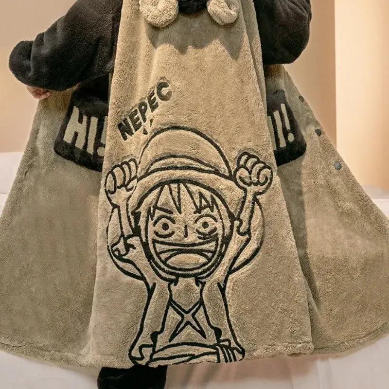 One Piece Luffy Bathrobe: Winter Coral Fleece Pajama Set