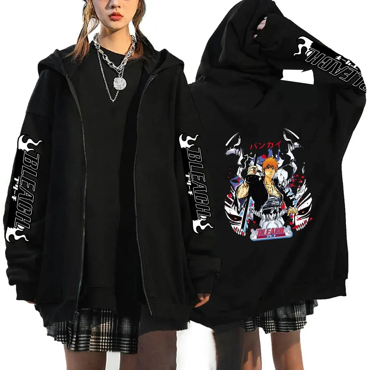 Bleach Ichigo Zip Up Hoodie: Harajuku Anime Jacket