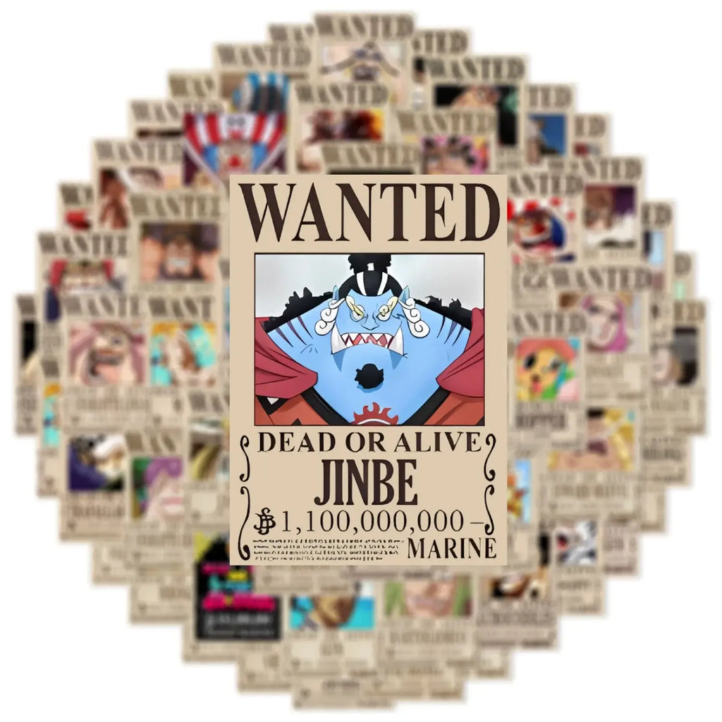 One Piece Wanted Posters Stickers: 50pcs Cool Anime Decals