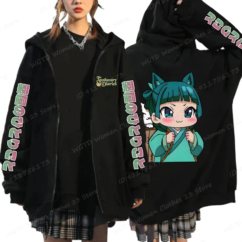 Funny The Apothecary Diaries Print Hoodies Men Women Casual Harajuku Zipper Hooded Pullovers Coat Anime Streetwear Sweatshirt