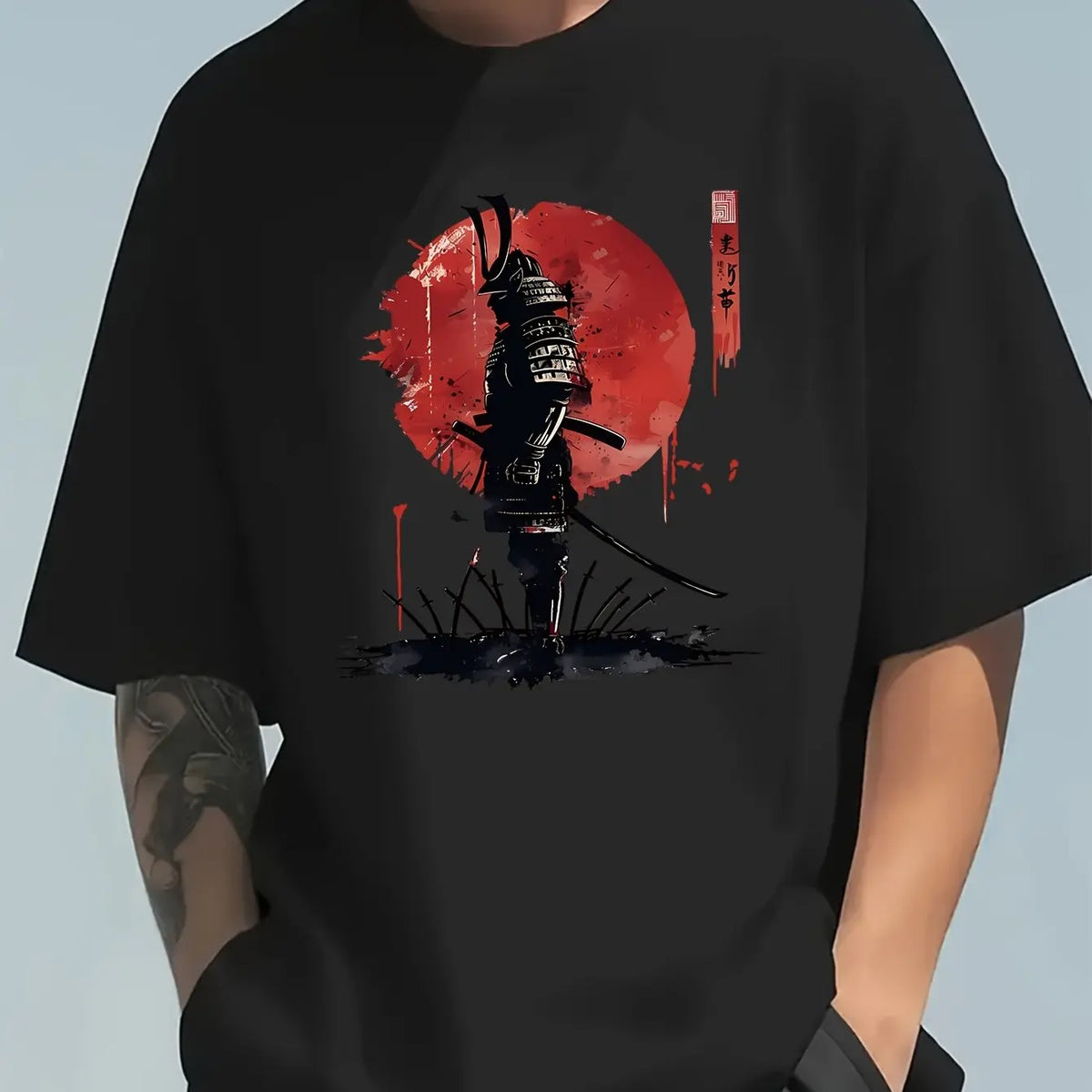 Japanese Samurai Pattern T-shirt 100 Cotton Summer Top