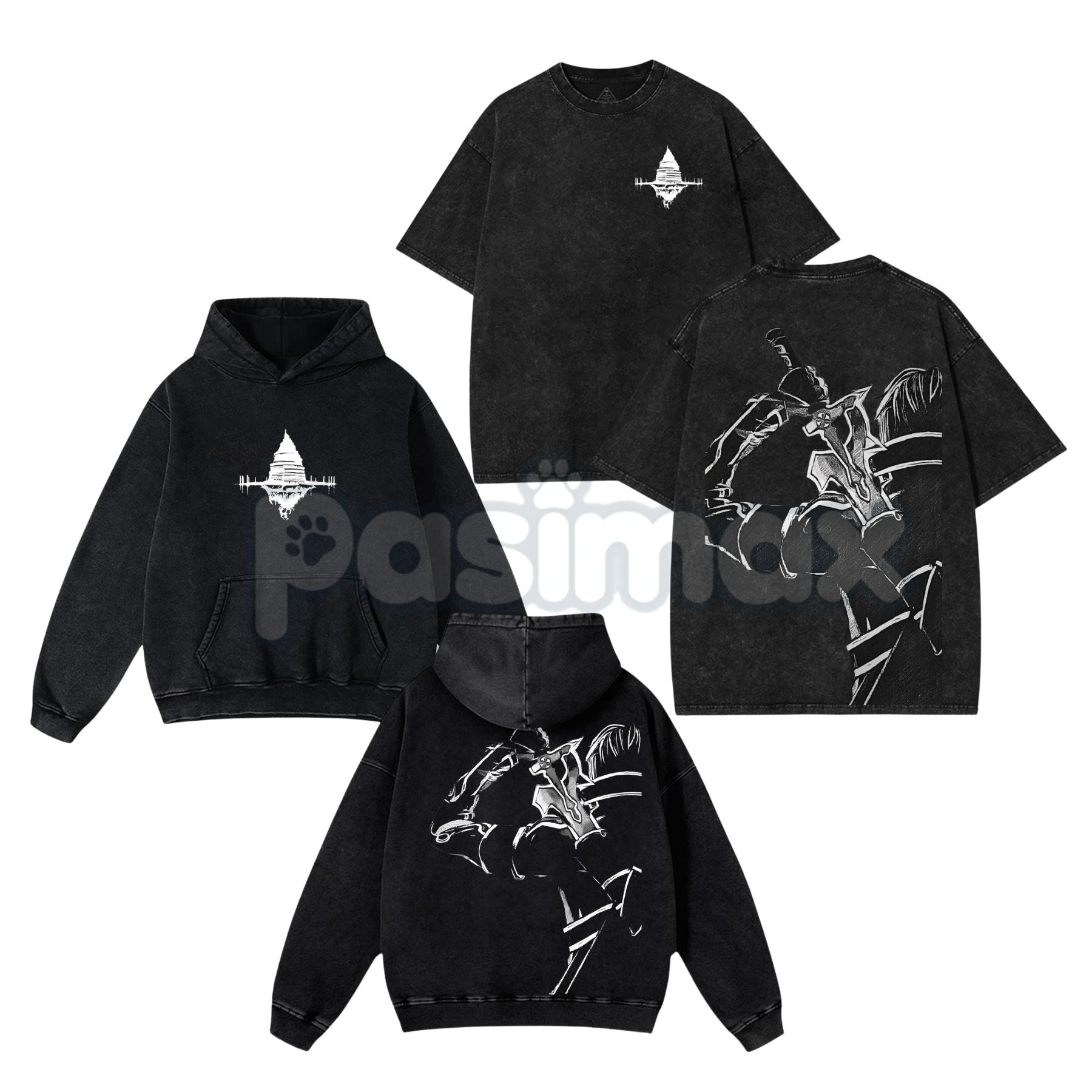 Sword Art Online Kirito B&W V1 T-Shirt – Vintage Washed Oversized Anime Manga Graphic Tee