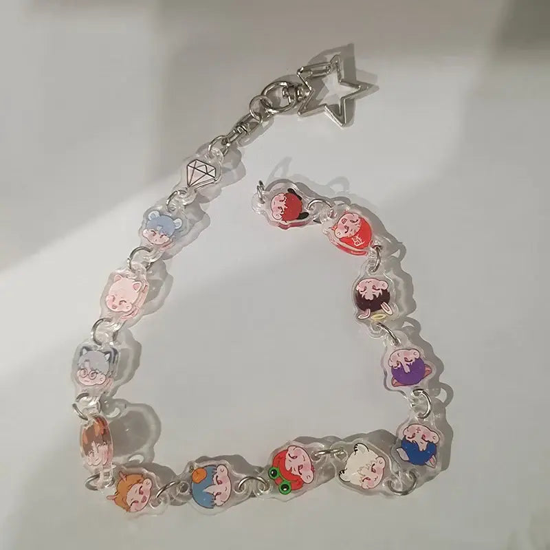 Anime Charm Bracelet Keychain – Beaded Star Pendant