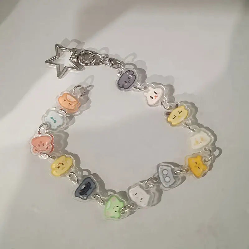 Anime Charm Bracelet Keychain – Beaded Star Pendant