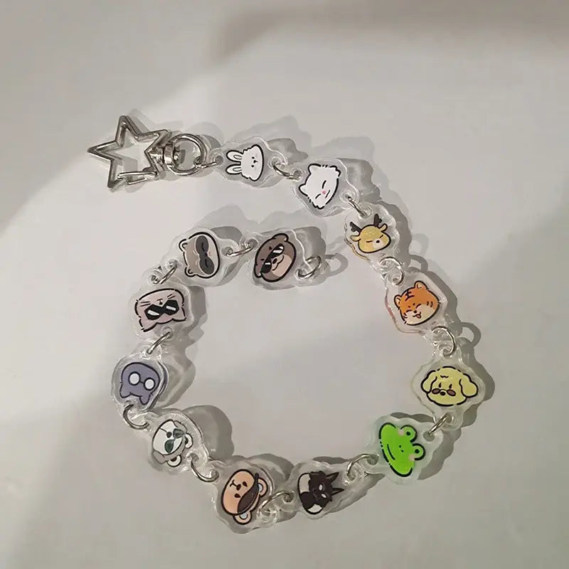 Anime Charm Bracelet Keychain – Beaded Star Pendant